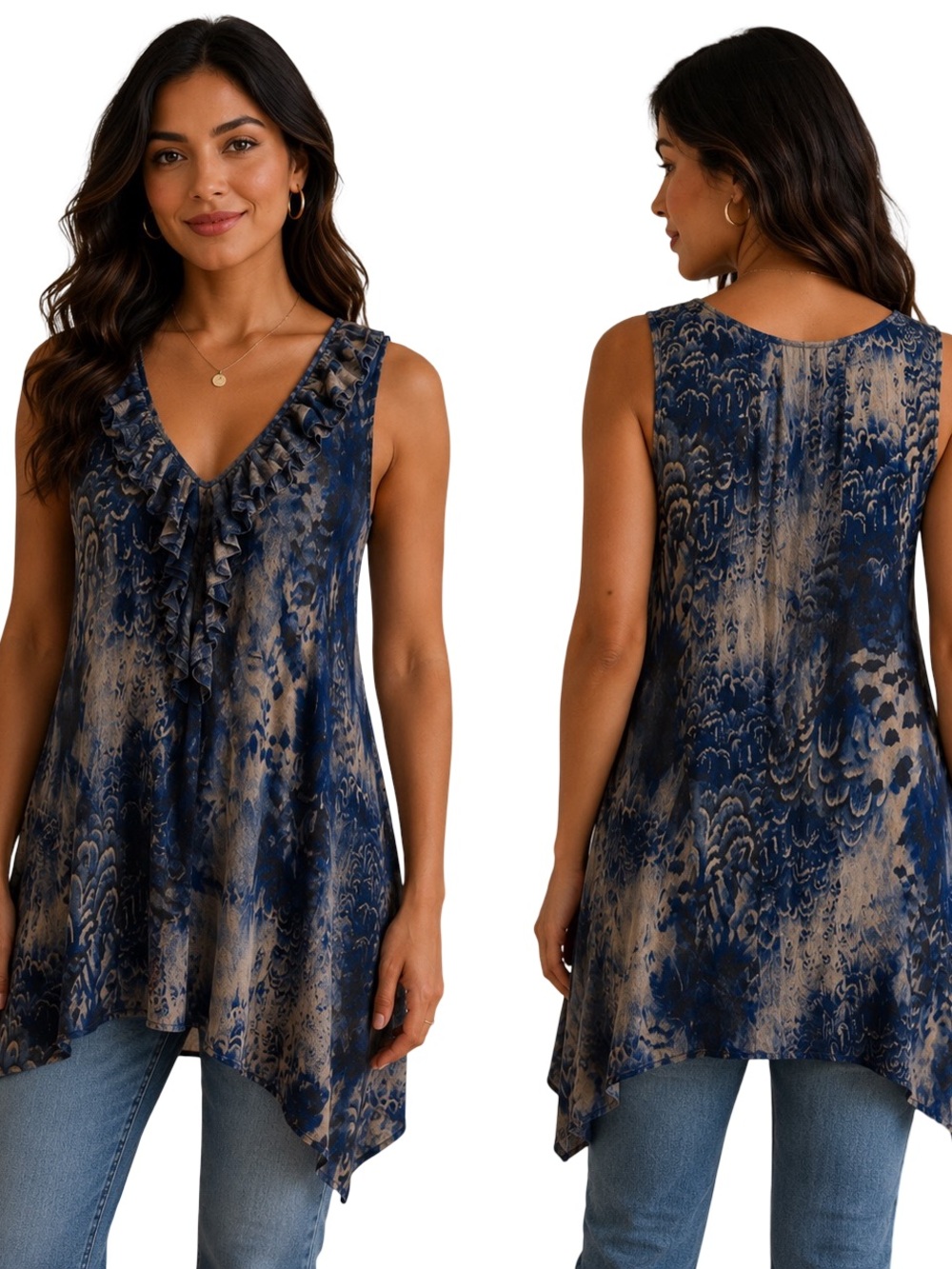 Sweet Pea Y2K Blue Ruffled Tunic Fairy Wimsigoth Sleeveless Top Size Large